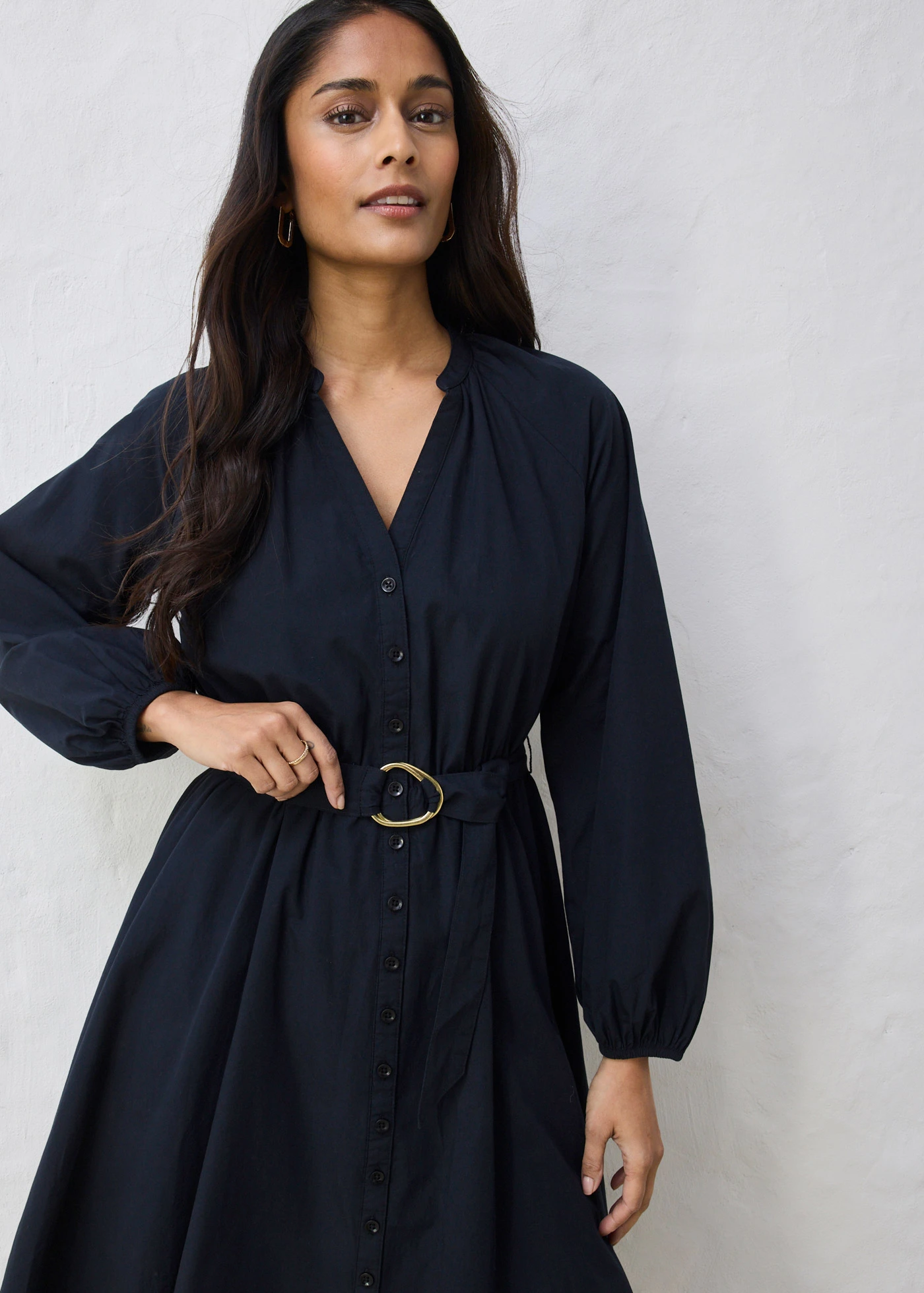 Robe-chemise en coton et soie avec ceinture • noir • Boutique bonprix