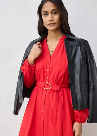 Rochie tip cămașă cu cordon, cu mătase • roșu-căpșună • magazin bonprix