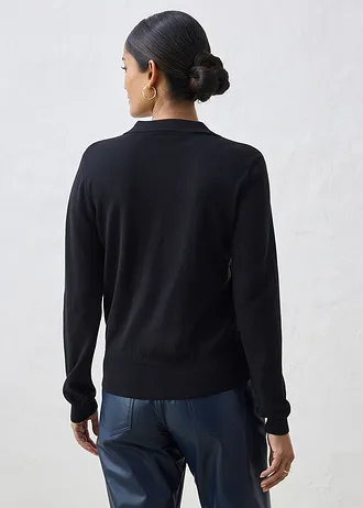 Sweter polo z domieszką jedwabiu • czarny • sklep bonprix
