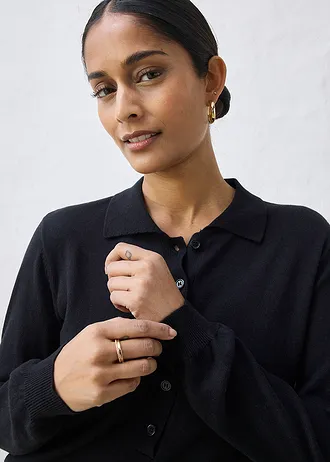 Polo trui met zijde • zwart • bonprix online shop