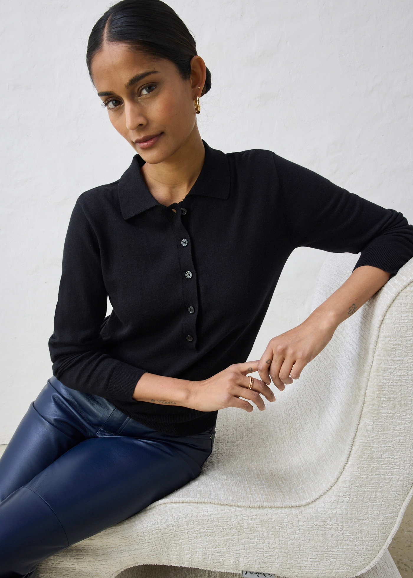 Polo trui met zijde • zwart • bonprix online shop