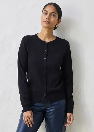 Jachetă tricotată cu mătase • negru • magazin bonprix