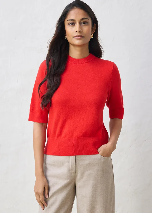 Pull coton et soie, Couleur: fraise