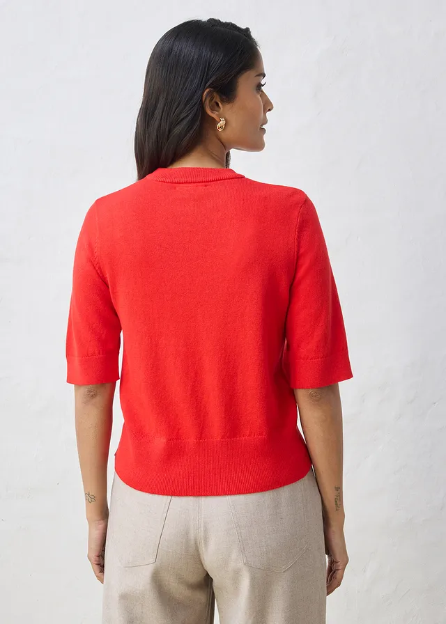 Trui met zijde, Kleur: aardbeirood