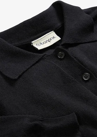 Sweter polo z domieszką jedwabiu • czarny • sklep bonprix