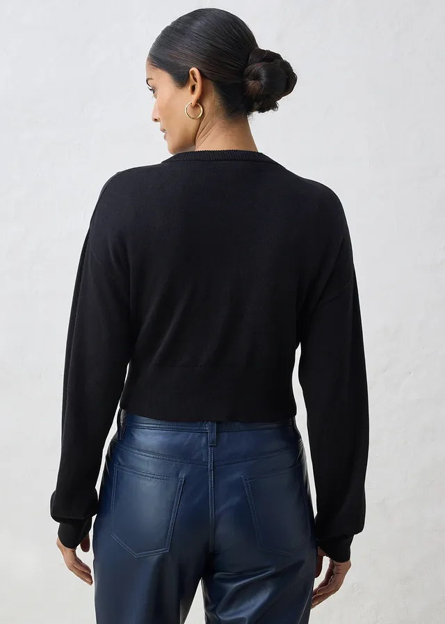 Kort gebreid vest met zijde, Kleur: zwart