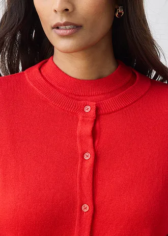 Gilet court en maille coton et soie • fraise • Boutique bonprix