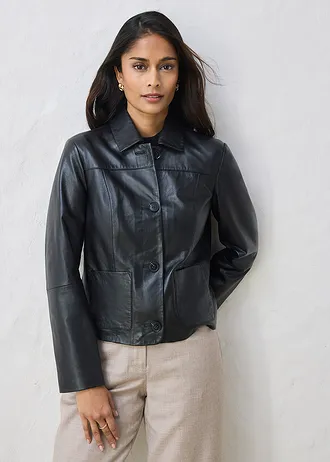 Geacă scurtă din piele nappa de miel • negru • magazin bonprix