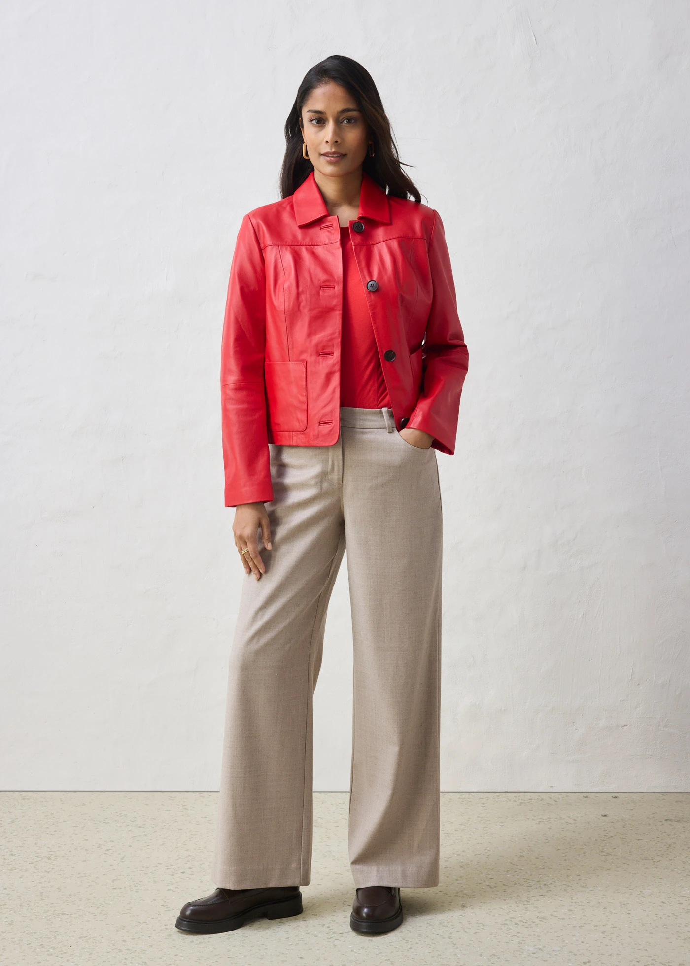 Veste courte en cuir d’agneau nappa • fraise • Boutique bonprix