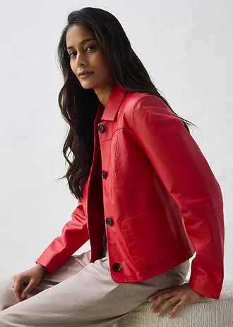 Veste courte en cuir d’agneau nappa • fraise • Boutique bonprix