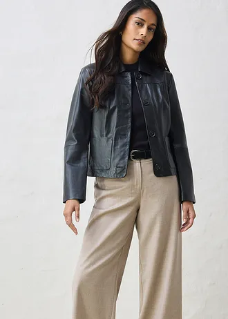 Veste courte en cuir d’agneau nappa • noir • Boutique bonprix