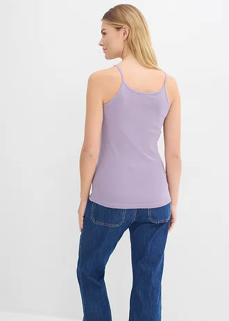 Top met spaghettibandjes van puur katoen (set van 3), Kleur: kiezelgrijs/rookviolet/papaya