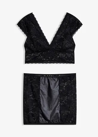 Bralette en rok (2-dlg. set), Kleur: zwart