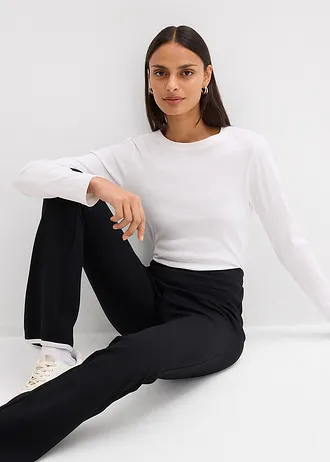 Pantaloni din Punto di Roman cu șliț decalat • negru/ecru • magazin bonprix