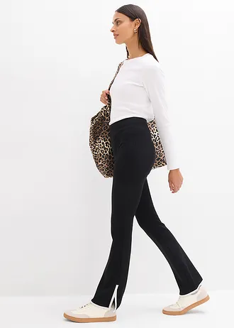 Pantalon en Punto di Roma avec fentes contrastantes • noir-écru • Boutique bonprix