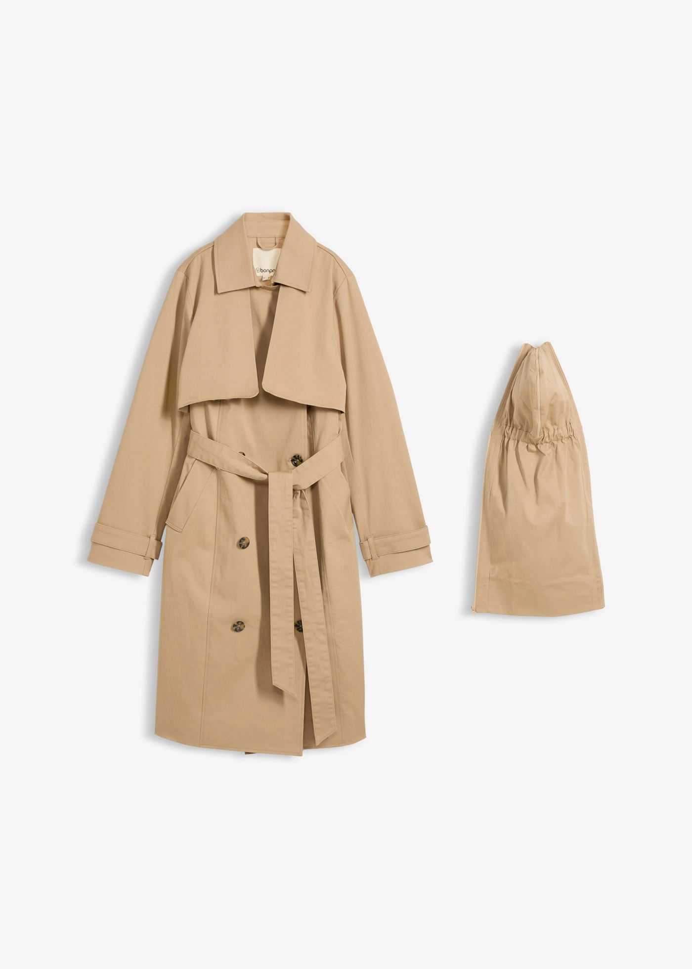 3-in-1 trenchcoat voor de zwangerschap en daarna, met draaginzetstuk • saharabeige • bonprix online shop