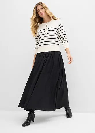 Pull 100% coton • blanc nacré-noir rayé • Boutique bonprix