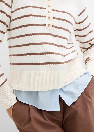 Pull 100% coton • blanc nacré-marron rayé • Boutique bonprix