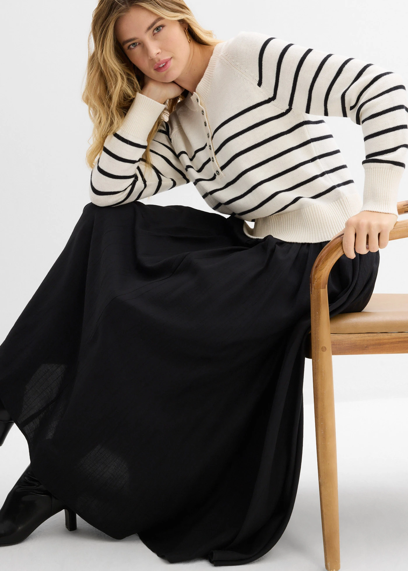 Pulover din bumbac 100% • alb perlat-negru cu dungi • magazin bonprix