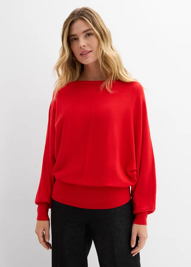 Trui met vleermuismouwen, Kleur: aardbeirood