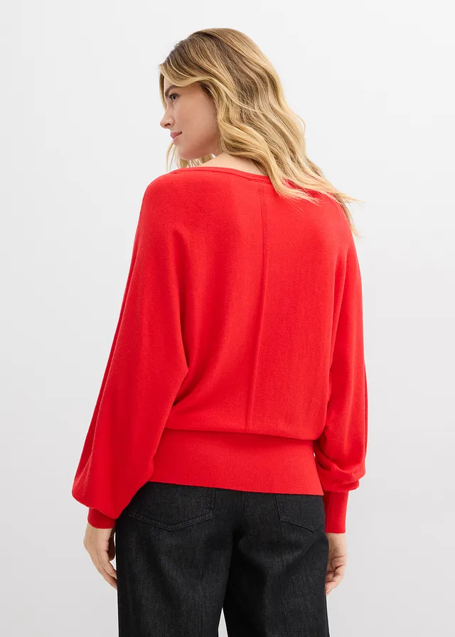 Trui met vleermuismouwen, Kleur: aardbeirood