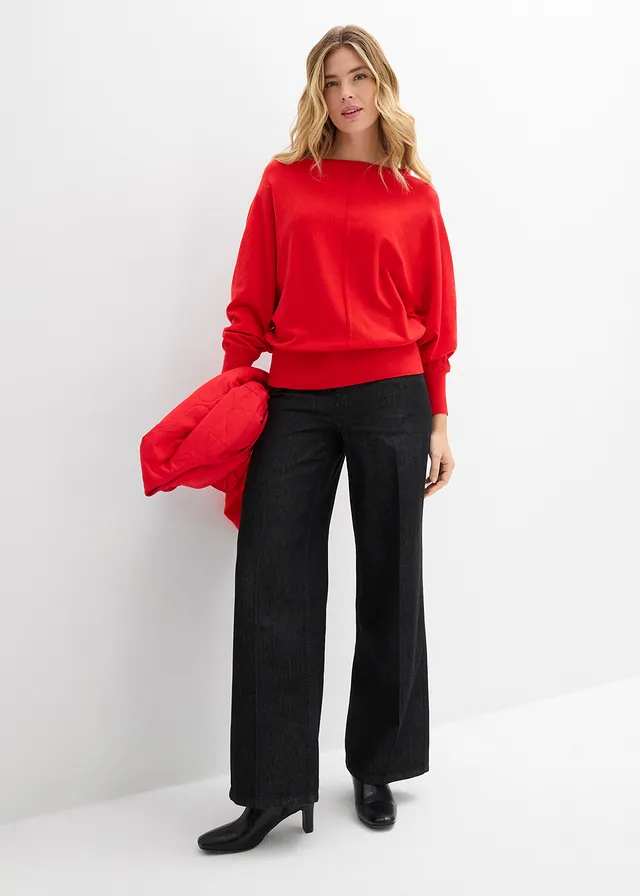 Trui met vleermuismouwen, Kleur: aardbeirood