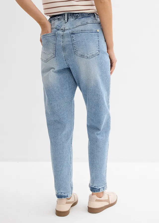 Jean mom taille haute, peu extensible, cropped • denim bleu glacier used • product-page.page-title-suffix