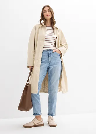 High waist mom jeans, low stretch, cropped • ijsblauw denim used • bonprix online shop