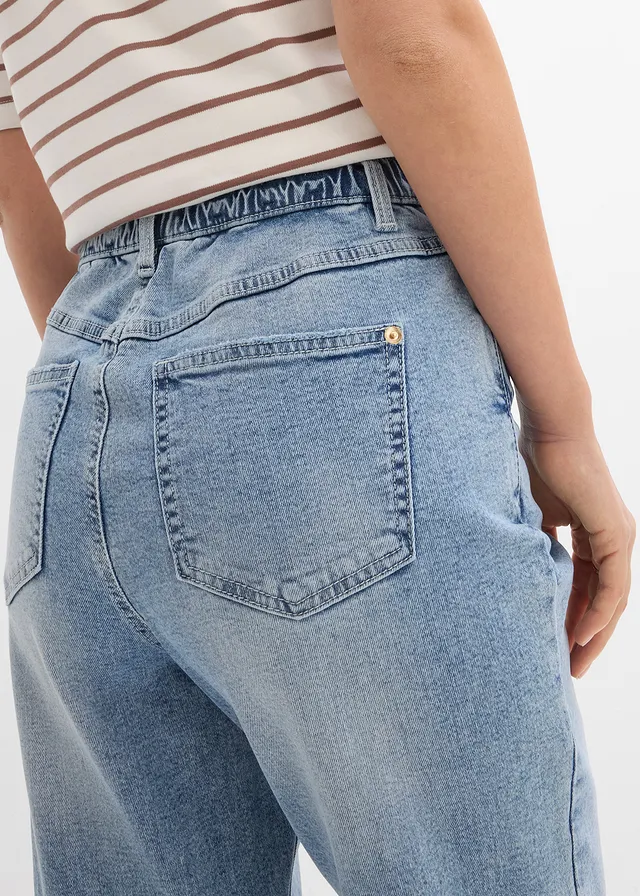 High waist mom jeans, low stretch, cropped • ijsblauw denim used • product-page.page-title-suffix