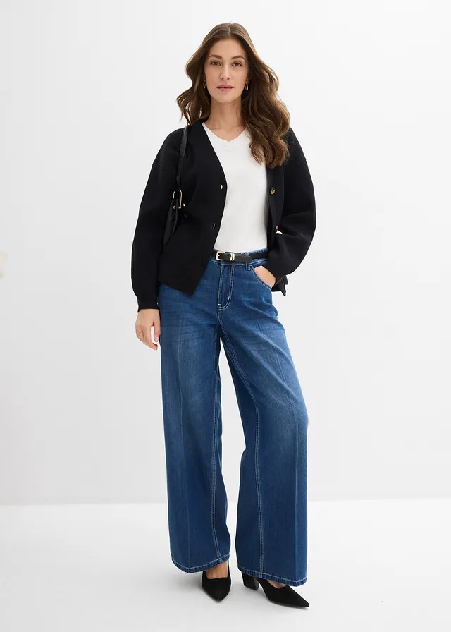 Wide leg jeans, mid waist, Kleur: blauw denim used