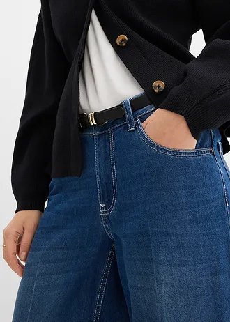 Dżinsy z szerokimi nogawkami, mid waist • niebieski denim "used" • sklep bonprix