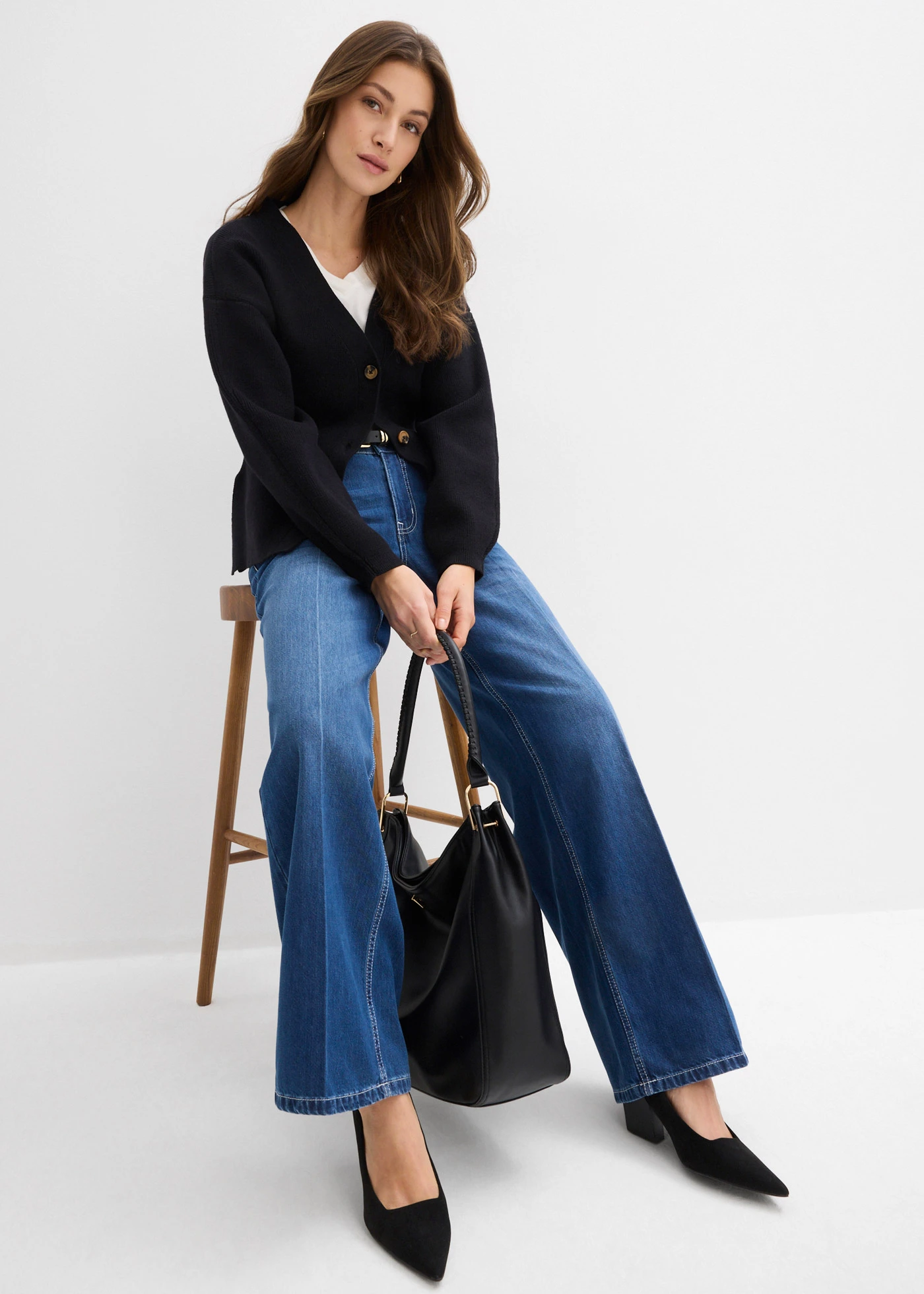 Jean large taille mi-haute • bleu denim used  • Boutique bonprix