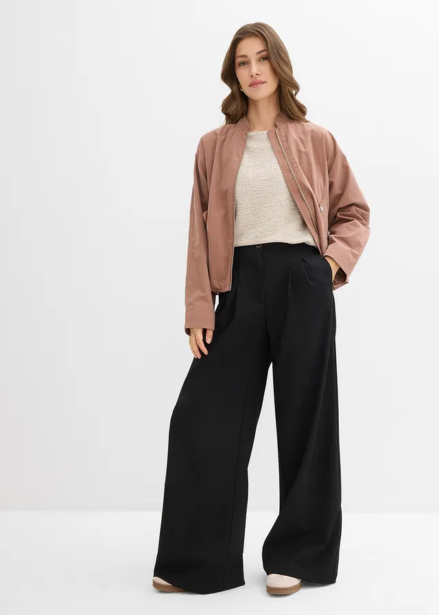 Pantalon à pinces et taille élastiquée, Couleur: noir