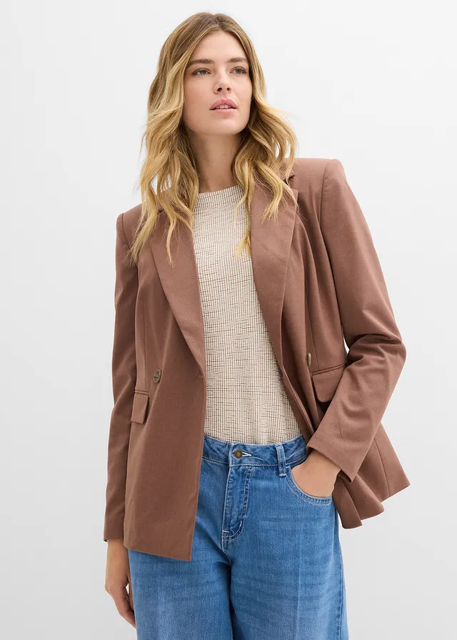 Blazer in een viscosemix, Kleur: kastanjebruin