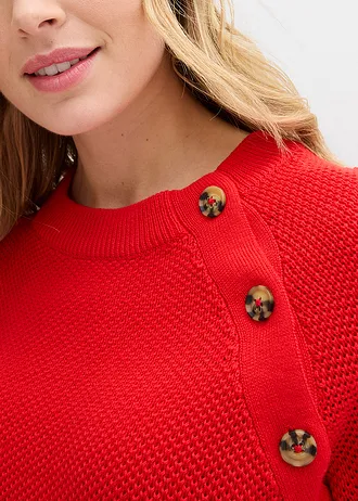 Gruby sweter z guzikami • truskawkowy • sklep bonprix