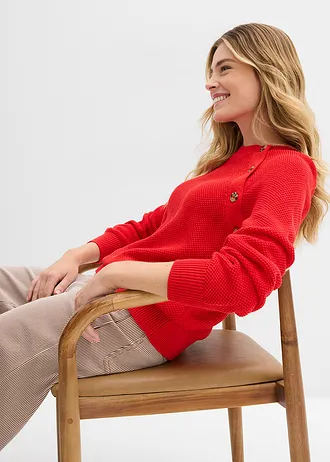 Pull en grosse maille avec patte de boutonnage • fraise • Boutique bonprix