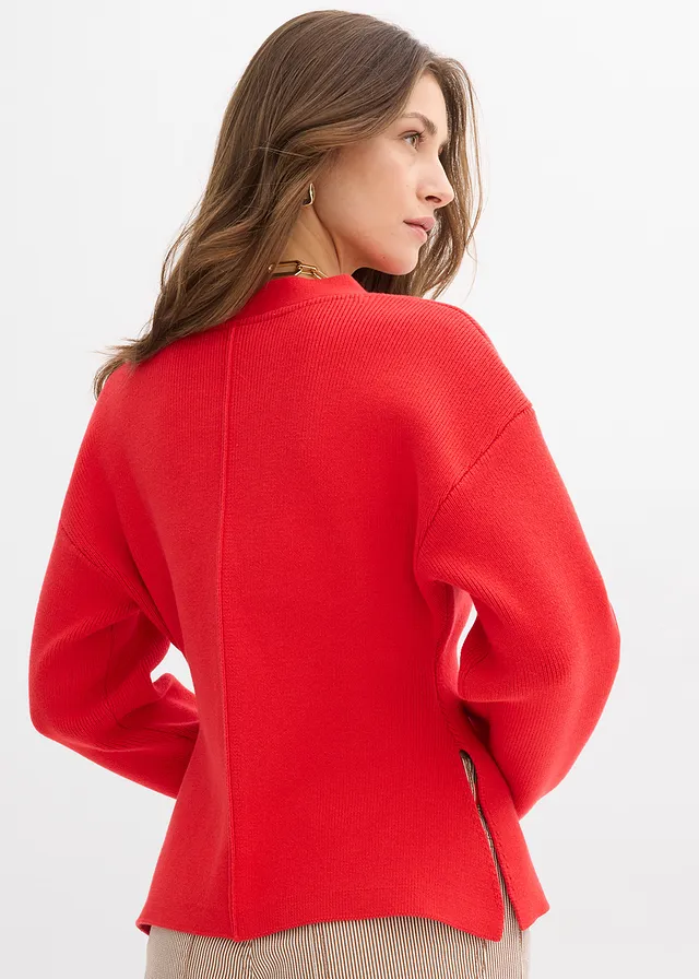 Gebreid vest in een katoenmix • aardbeirood • product-page.page-title-suffix
