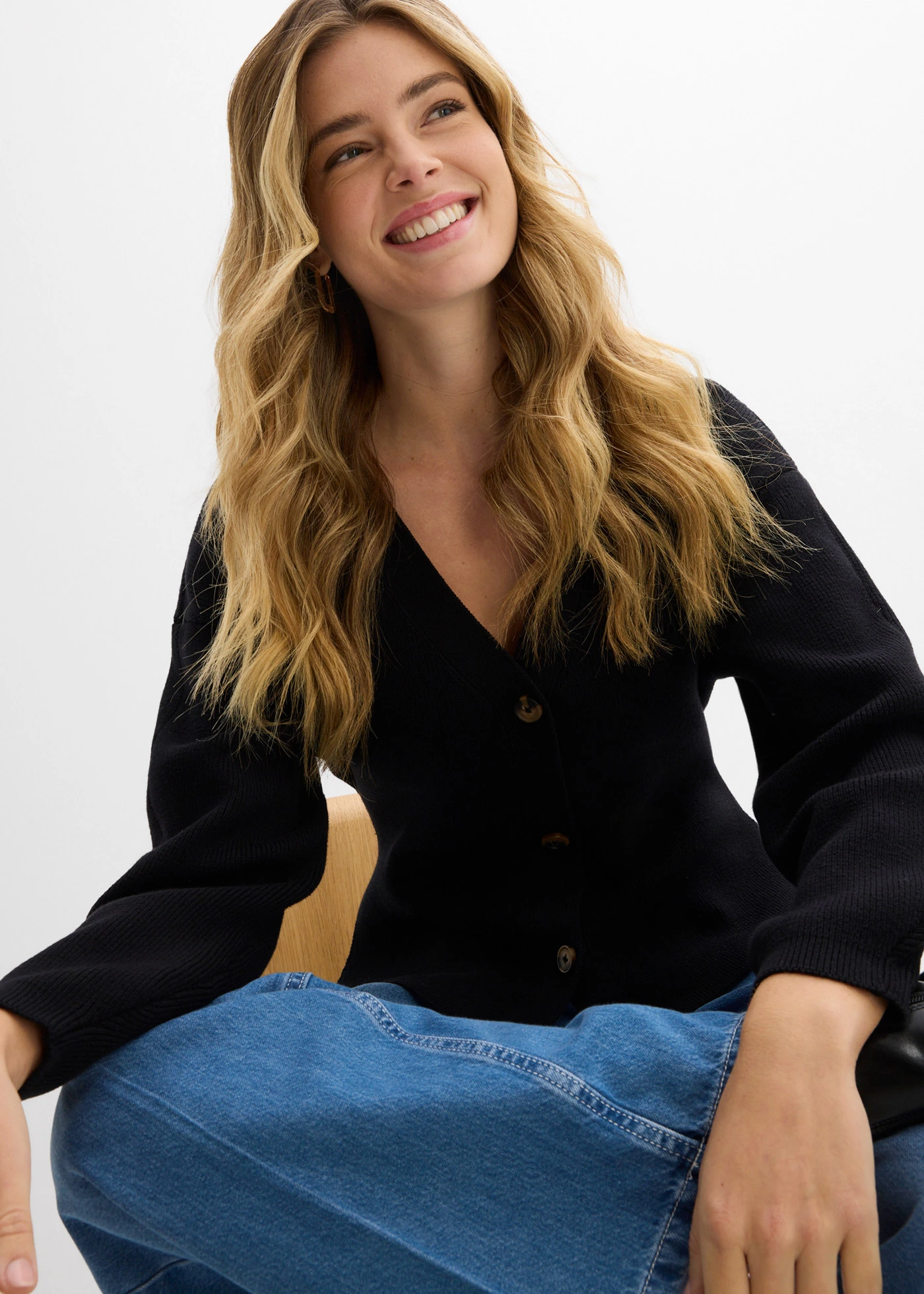 Pletený sveter z bavlneného mixu • čierna • obchod bonprix