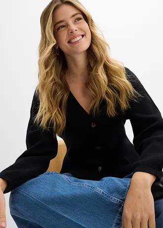 Pletený kabátek z bavlněné směsi • černá • bonprix obchod