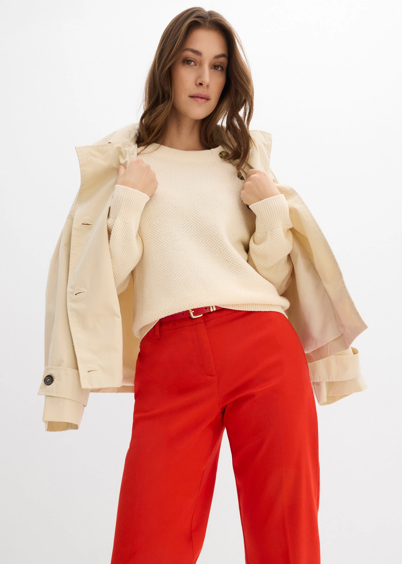 Chino van soepel satijn • aardbeirood • bonprix online shop