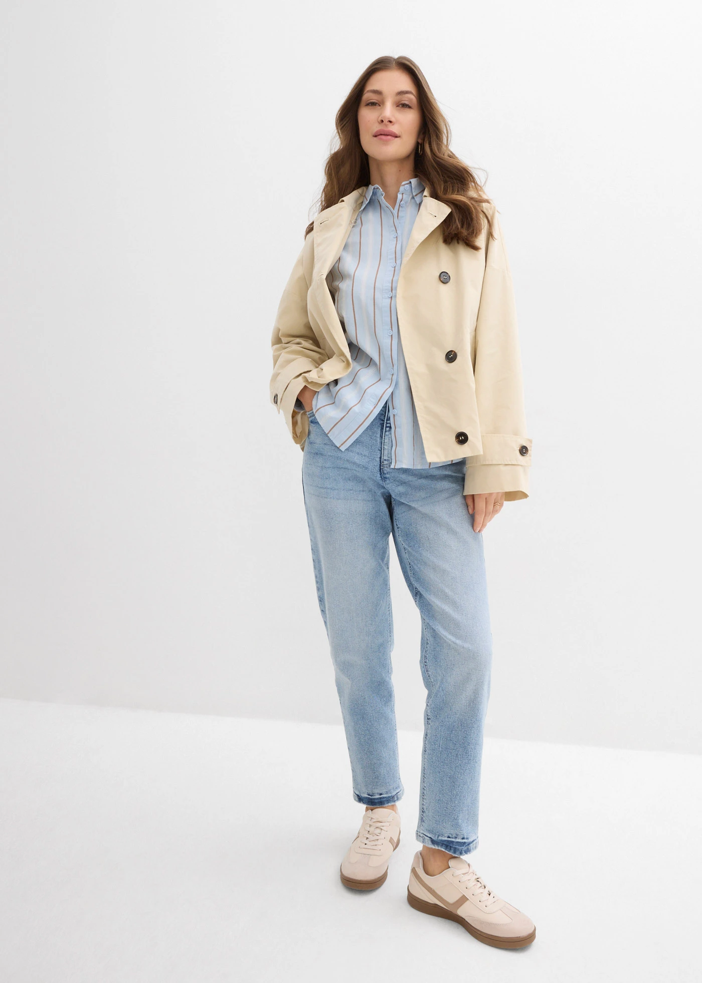 Geacă de primăvară/toamnă oversized • bej nisipiu mat • magazin bonprix