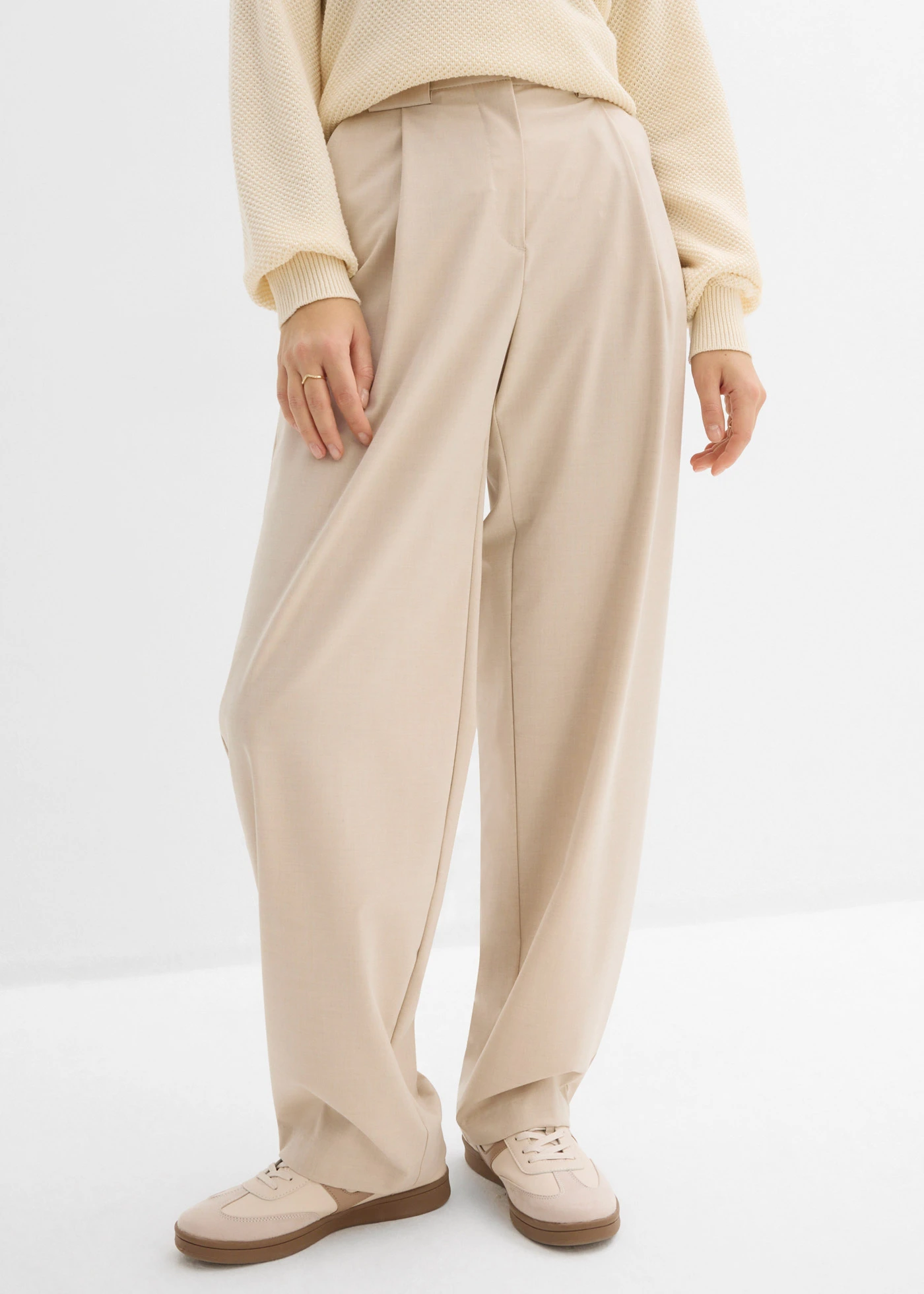 Pantalon barrel taille haute • sable clair chiné • Boutique bonprix