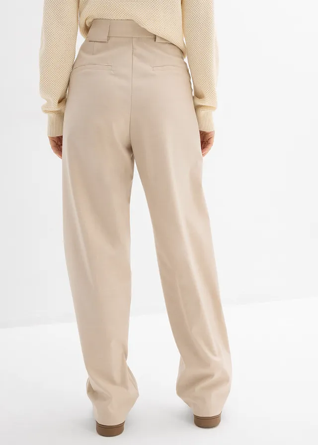 Pantalon barrel taille haute, Couleur: sable clair chiné