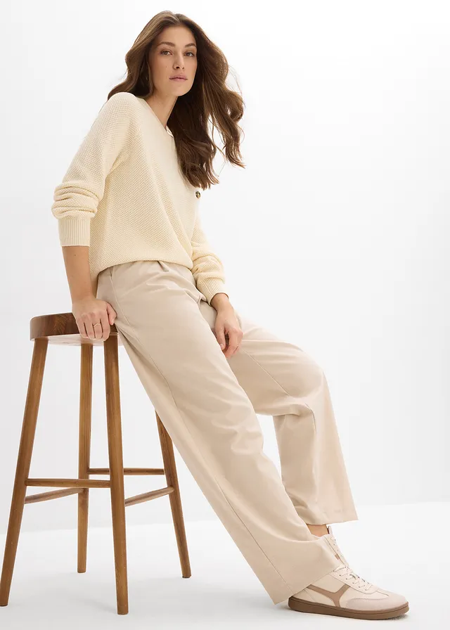 Pantalon barrel taille haute, Couleur: sable clair chiné