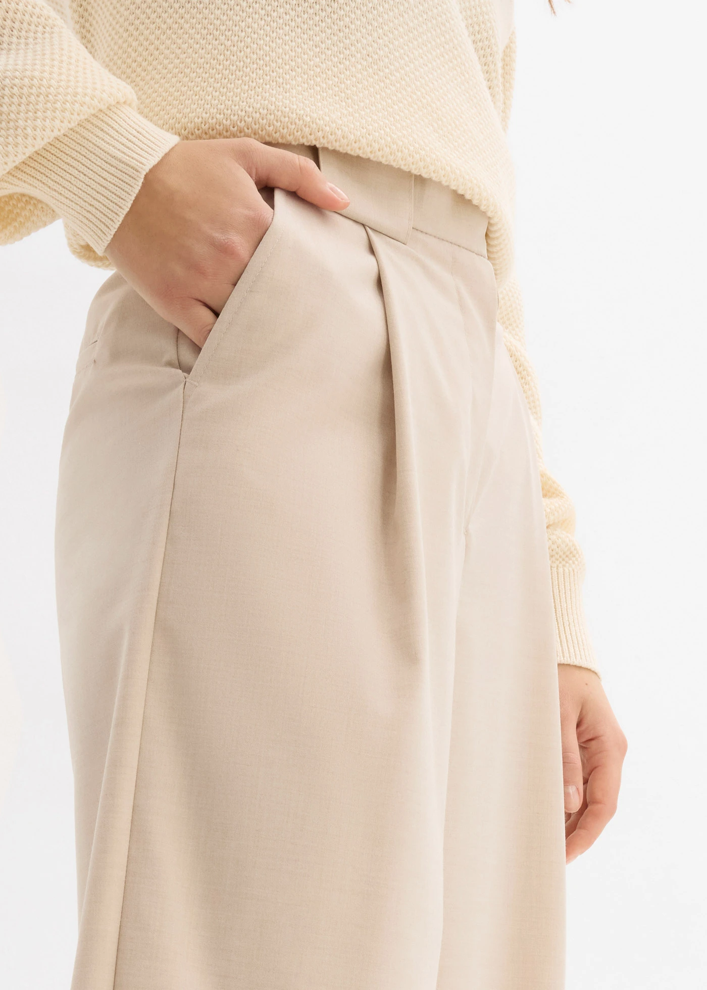 Pantalon barrel taille haute • sable clair chiné • Boutique bonprix