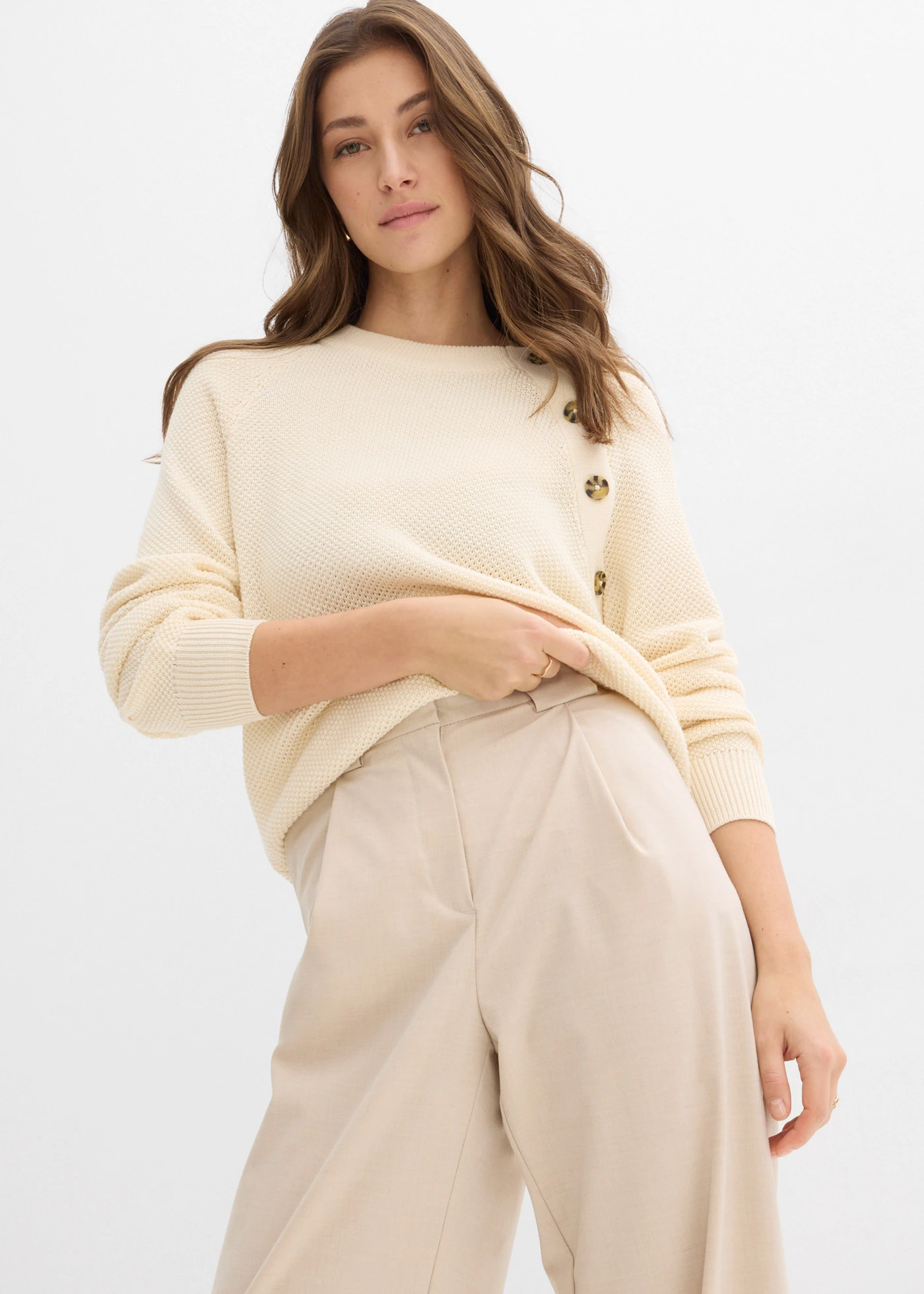 Pantaloni Barrel cu talie înaltă • bej nisipiu mat melanj • magazin bonprix