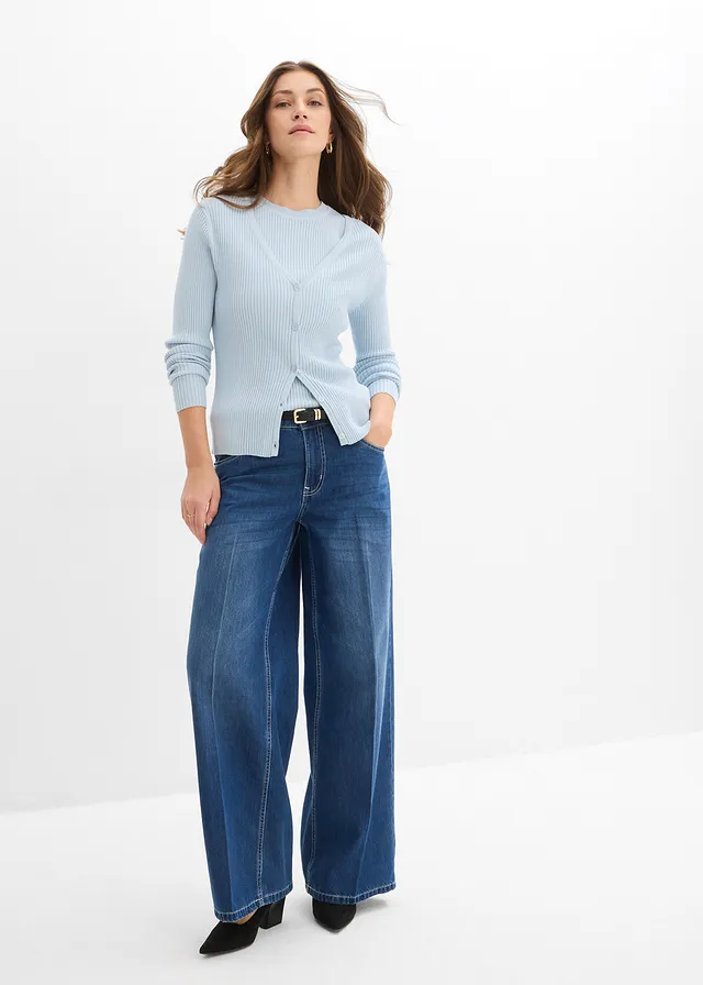 Gebreide top met viscose poederblauw