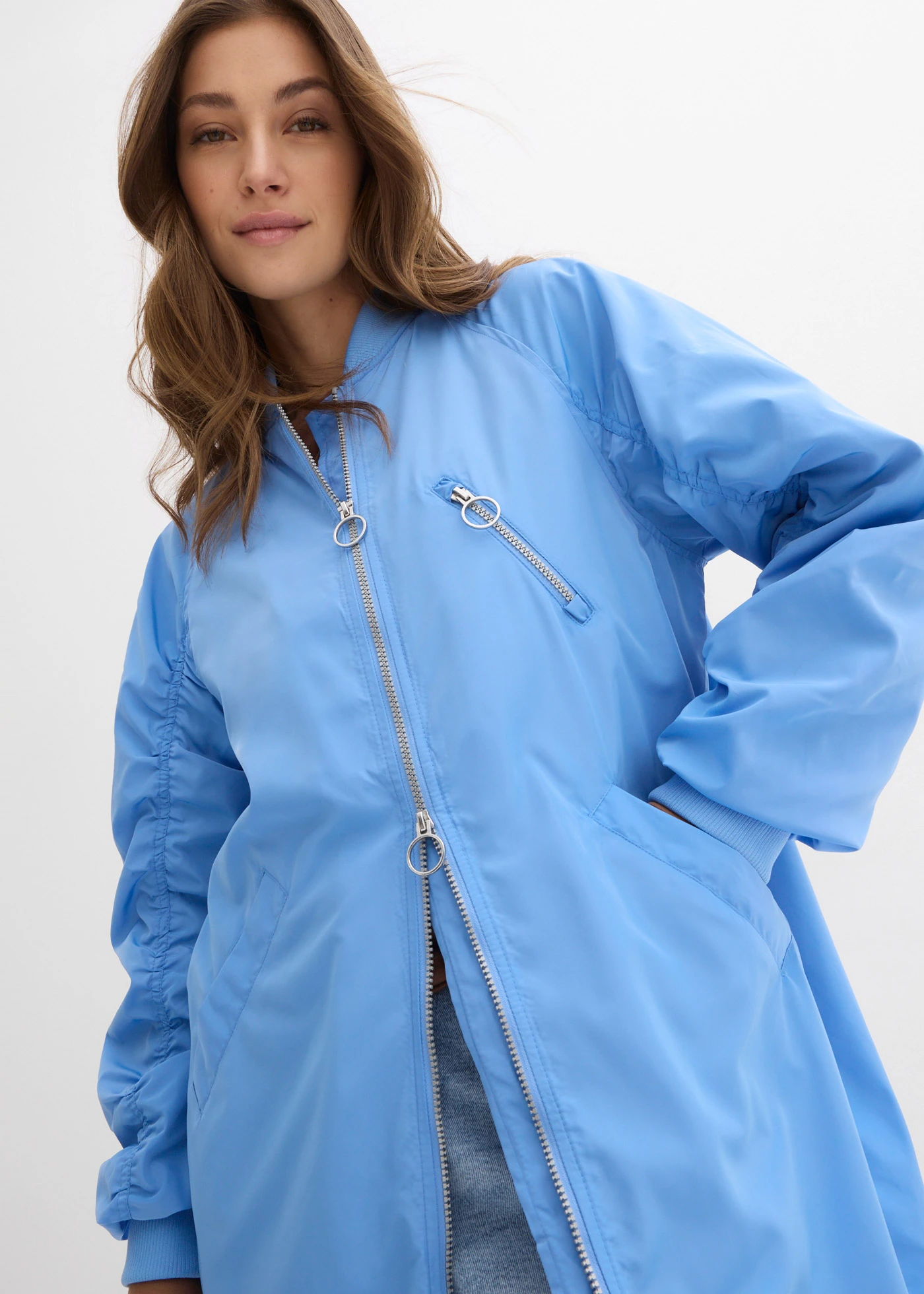 Palton tip bluzon cu guler tricotat • albastru mediu • magazin bonprix