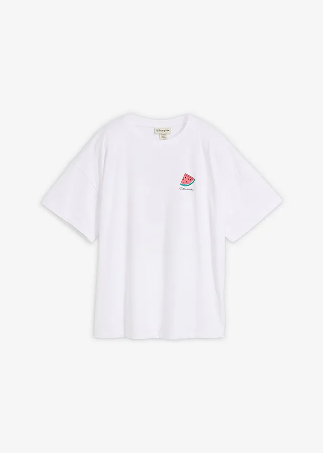 T-shirt oversize z czystej bawełny organicznej • biały z nadrukiem • sklep bonprix