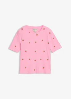 Geribd shirt met borduursel van puur biologisch katoen, Kleur: roze
